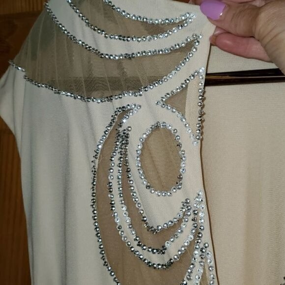 Badgley Mischka Collection Embellished Sheer Blush Maxi Event Lined Sz. 4 Dress - Picture 9 of 15